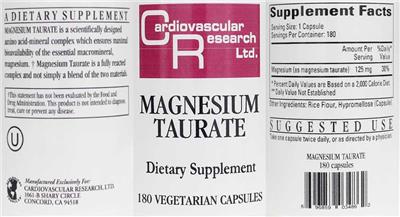 Photo of the Cardiovascular Research Magnesium Taurate label