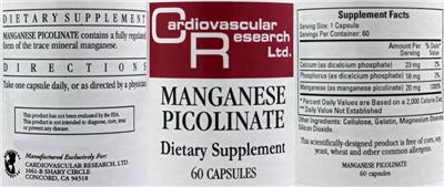 Photo of the Cardiovascular Research Manganese Picolinate label