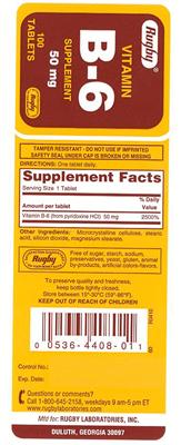Photo of the Rugby Vitamin B-6 50 mg label