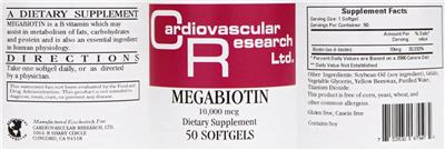 Photo of the Cardiovascular Research Megabiotin 10,000 mcg label
