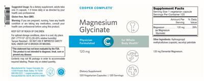 Product label for Magnesium Glycinate 120 mg