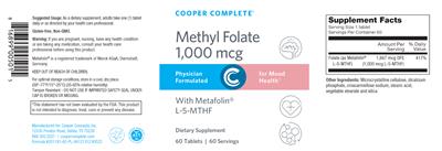 Photo of the Cooper Complete Methyl Folate 1,000 mcg label