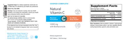 Photo of the Cooper Complete Natural Vitamin C 1,000 mg label