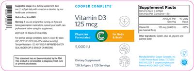 Photo of the Cooper Complete Vitamin D3 125 mcg 5,000 IU label