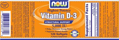 Photo of the NOW Vitamin D-3 label