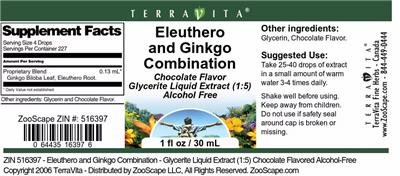 Photo of the TerraVita Eleuthero and Ginkgo Combination Chocolate Flavor label
