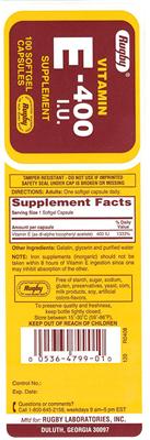 Photo of the Rugby Vitamin E-400 IU label