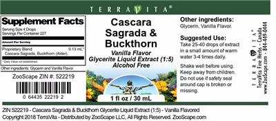 Photo of the TerraVita Cascara Sagrada & Buckthorn Vanilla Flavor label