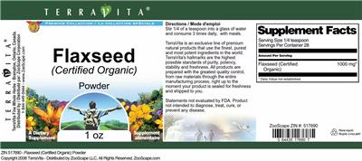 Photo of the TerraVita Premium Collection Flaxseed (Certified Organic) Powder label