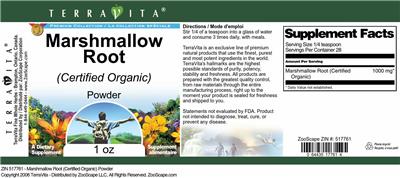Photo of the TerraVita Premium Collection Marshmallow Root (Certified Organic) Powder label