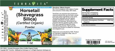 Photo of the TerraVita Premium Collection Horsetail (Shavegrass Silica) (Certified Organic) Powder label