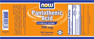 Photo of the NOW Pantothenic Acid label