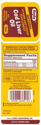 Photo of the Rugby Natural Cod Liver Oil label