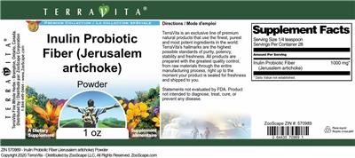 Photo of the TerraVita Premium Collection Inulin Probiotic Fiber (Jerusalem Artichoke) Powder label