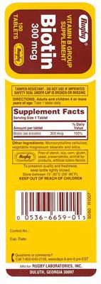 Photo of the Rugby Biotin 300 mcg label