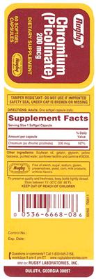 Photo of the Rugby Chromium (Picolinate) 200 mcg label