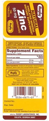 Photo of the Rugby Natural Zinc 50 mg label
