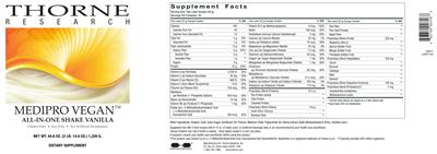 Product label for MediPro Vegan All-In-One Shake Vanilla