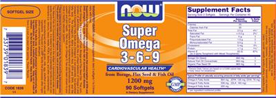 Photo of the NOW Super Omega 3-6-9 1200 mg label