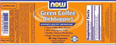 Photo of the NOW Green Coffee Diet Support label