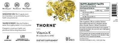 Photo of the Thorne Vitamin K label