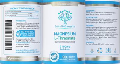 Photo of the Swiss BioEnergetics Magnesium L-Threonate 2100 mg label