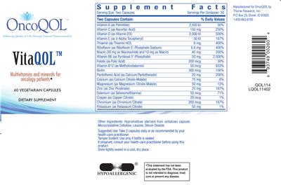 Photo of the OncoQOL VitaQOL label