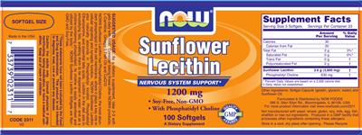Photo of the NOW Sunflower Lecithin 1200 mg label