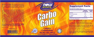 Photo of the NOW Sports Carbo Gain label