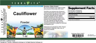Photo of the TerraVita Premium Collection Cauliflower Powder label