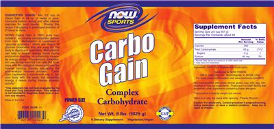 Photo of the NOW Sports Carbo Gain label