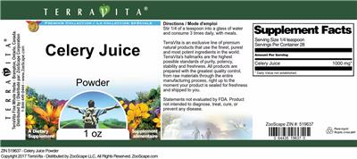 Photo of the TerraVita Premium Collection Celery Juice Powder label