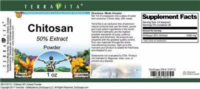 Photo of the TerraVita Premium Collection Chitosan 50% Extract Powder label