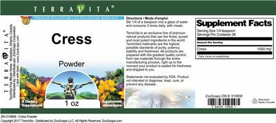 Photo of the TerraVita Premium Collection Cress Powder label