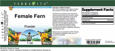 Photo of the TerraVita Premium Collection Female Fern Powder label