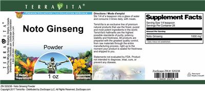 Photo of the TerraVita Premium Collection Noto Ginseng Powder label