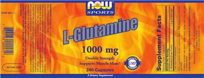 Photo of the NOW Sports L-Glutamine 1000 mg label