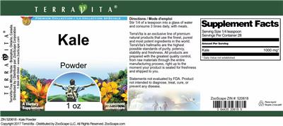 Photo of the TerraVita Premium Collection Kale Powder label