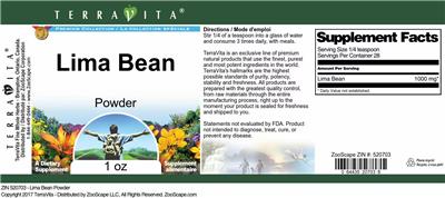 Photo of the TerraVita Premium Collection Lima Bean Powder label