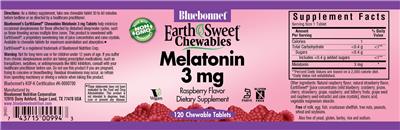 Photo of the Bluebonnet EarthSweet Chewables Melatonin 3 mg Raspberry Flavor label