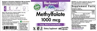 Photo of the Bluebonnet CellularActive Methylfolate 1000 mcg label