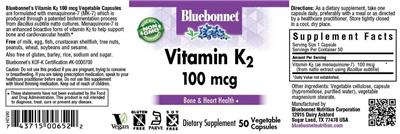 Photo of the Bluebonnet Vitamin K2 100 mcg label