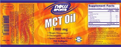 Photo of the NOW Sports MCT Oil 1000 mg label