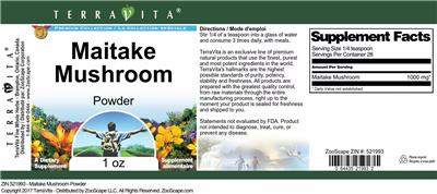Photo of the TerraVita Premium Collection Maitake Mushroom Powder label