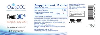 Photo of the OncoQOL CogniQOL label