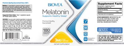 Photo of the BIOVEA Melatonin 3 mg label