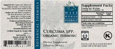 Photo of the Wise Woman Herbals Curcuma Spp. Organic Turmeric label