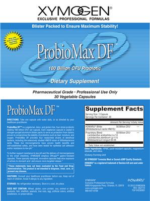 Photo of the XYMOGEN ProbioMax DF label