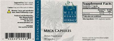 Photo of the Wise Woman Herbals Maca Capsules label