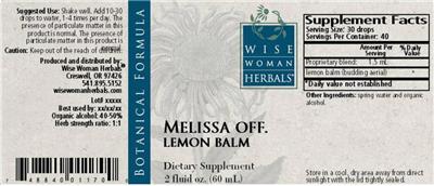 Photo of the Wise Woman Herbals Melissa Off. Lemon Balm label